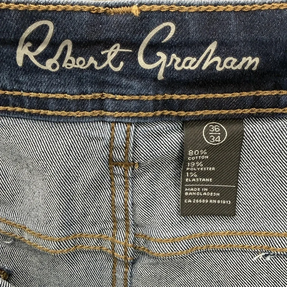 Robert Graham Lance Jeans Mens 36x34 Indigo Medium Wash Regular Stretch NWT